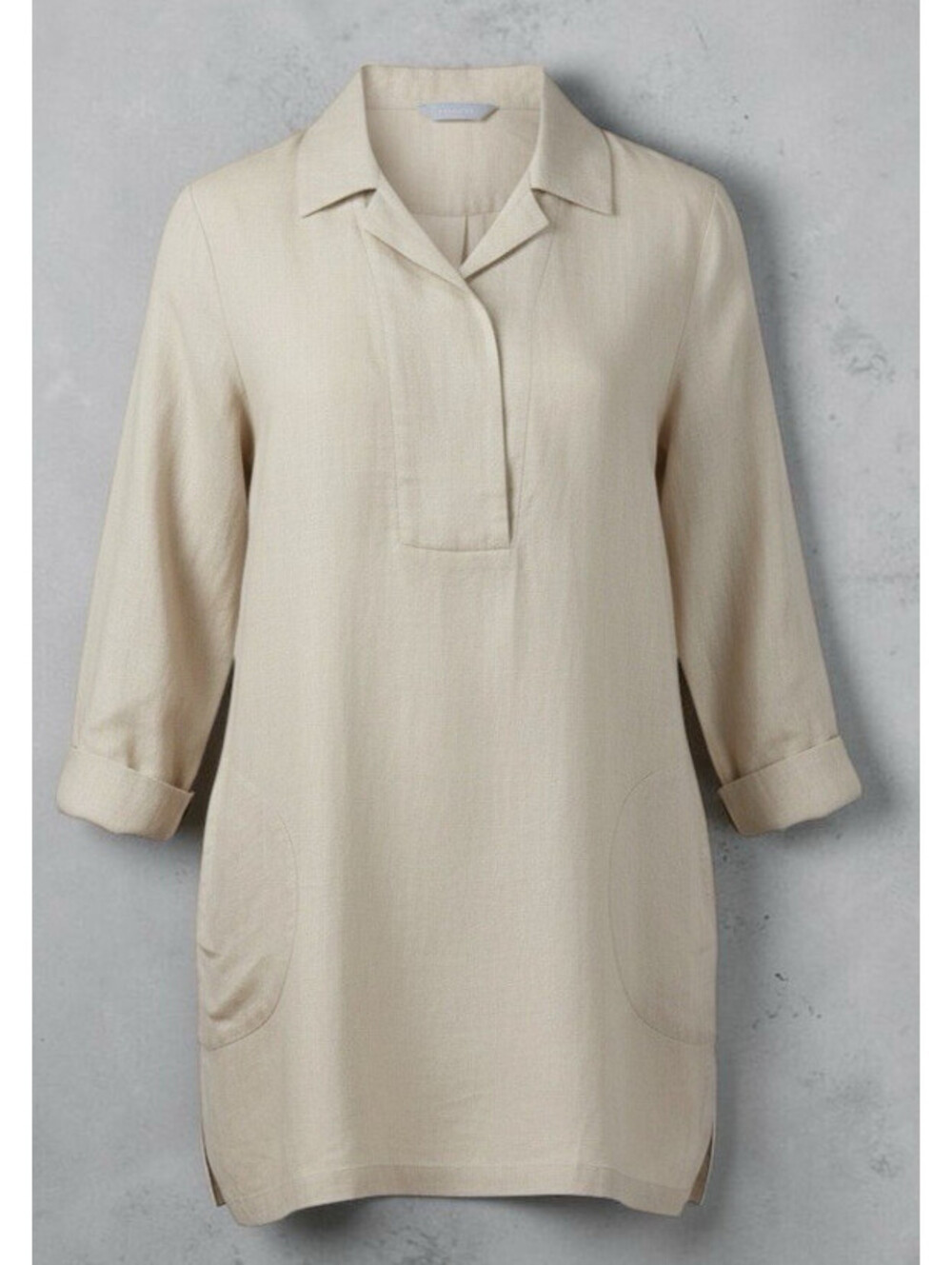 Chico Size 1 (8-10) Cream 3/4 Sleeve Linen Tunic Pockets Coastal Beach Resort